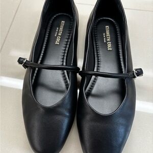 Kenneth Cole Black Magnolia Mary Jane Ballet Flats with Adjustable Strap